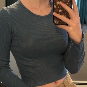 American Eagle Long Sleeve baby tee lettuce edge